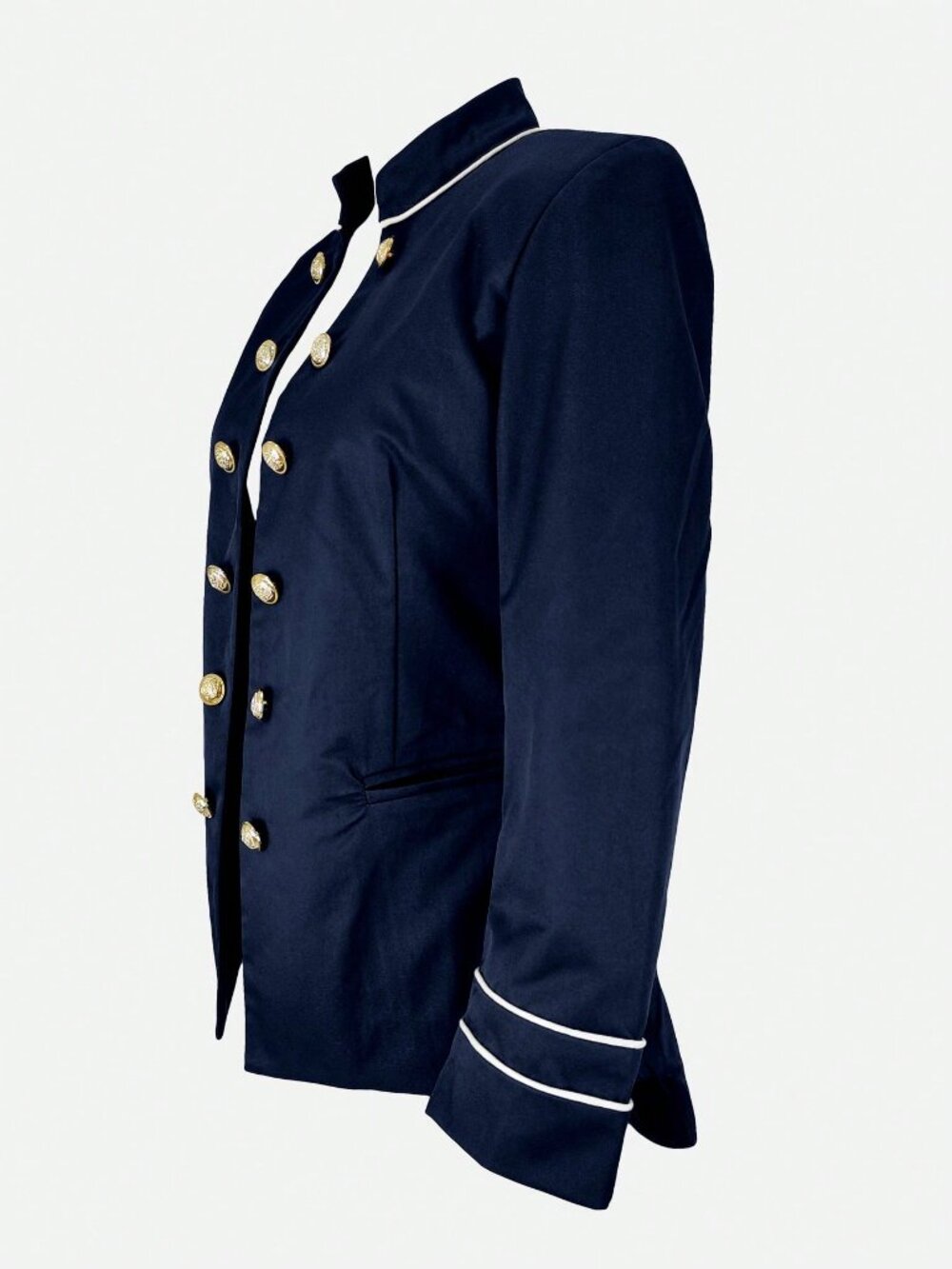 Navy Blue Elegant Women's Double-Breasted Slim Fit Blazer - Picture 4 of 5